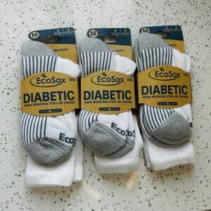 3 Pairs White Diabetic Non-Binding Stay Up EcoSox Socks